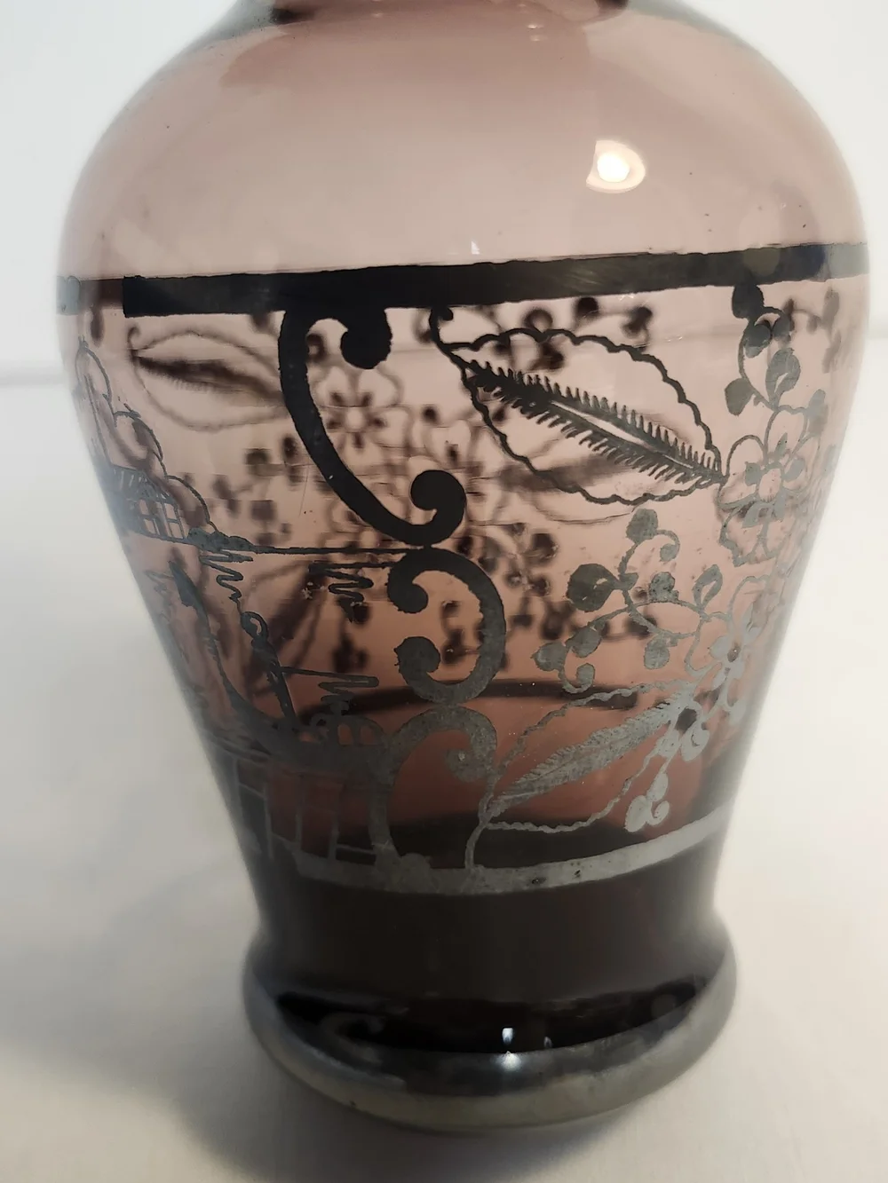Vintaged amethyst vase With Silver Overlay Flower Pattern